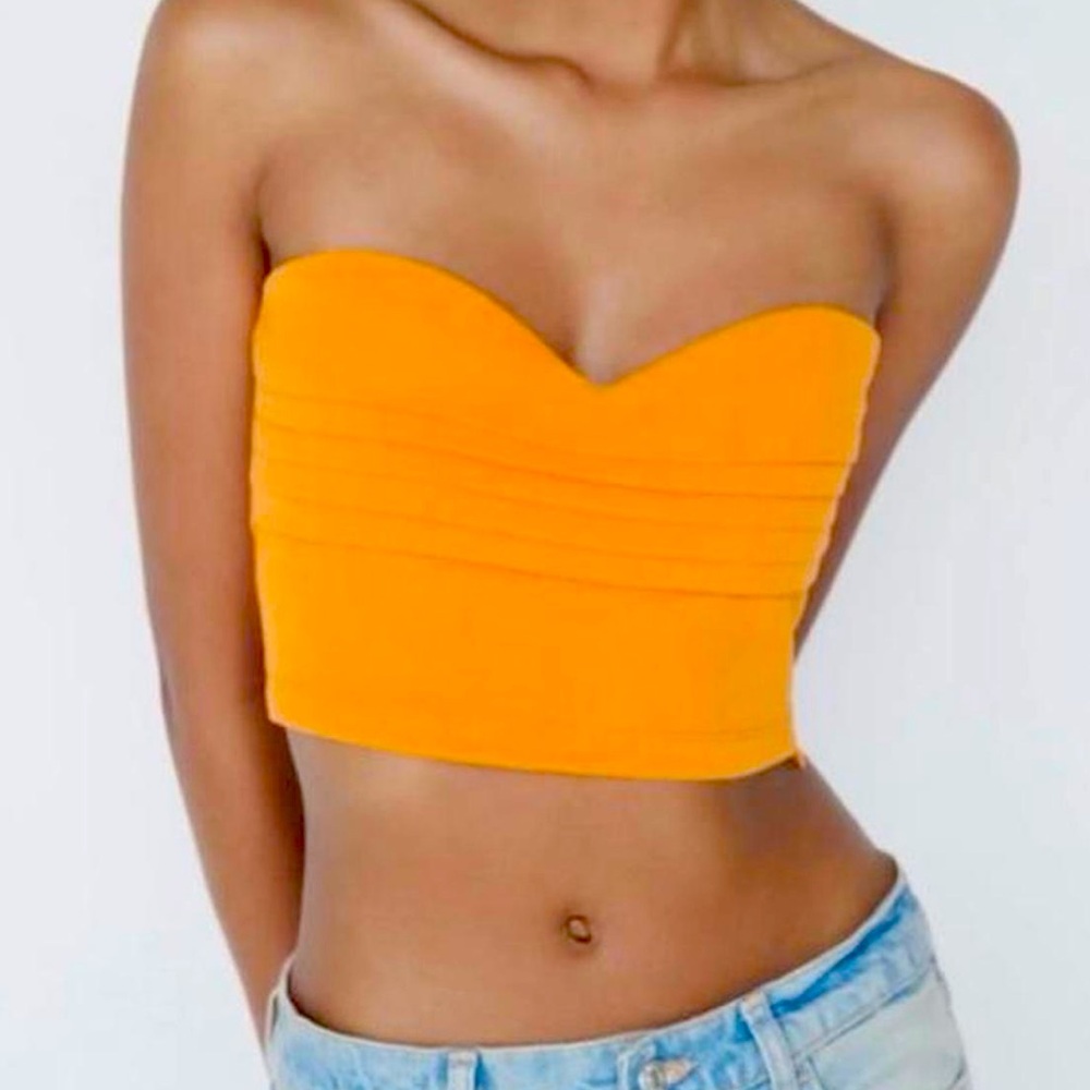 Zara Orange Strapless Crop Top Sz M